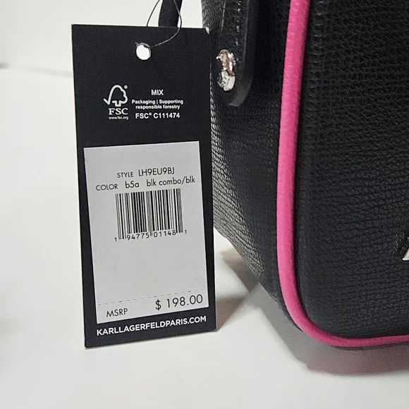 NWT Karl Lagerfeld Black Crossbody Bag with Pink Accents - Picture 3 of 8